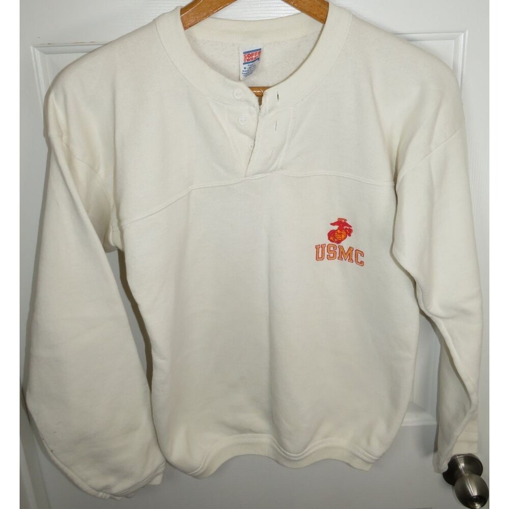 Soffee Vintage USMC US Marines Sweatshirt Henley Neck Made in USA Medium (38-40)